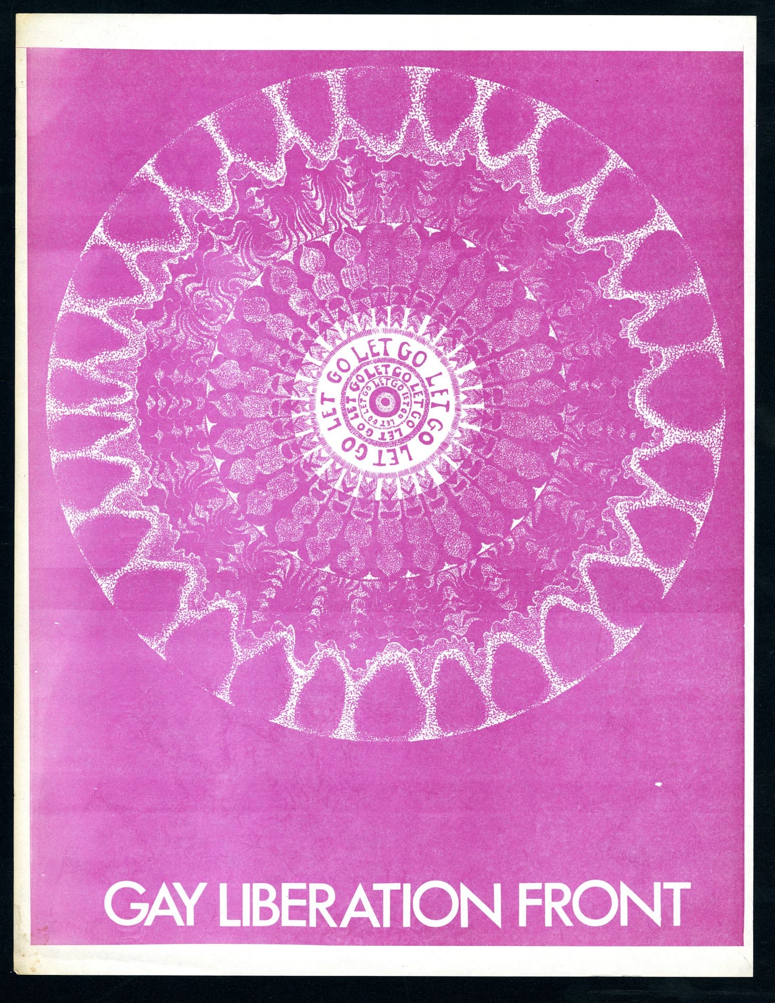 pink poster that reads GAY LIBERATION FRONT